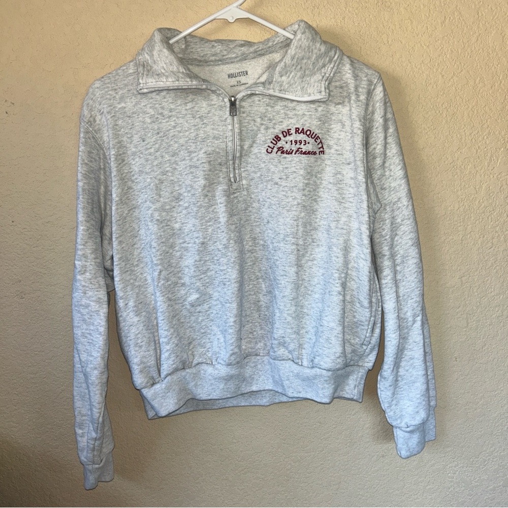 XS Hollister gray with red graphic quarter zip